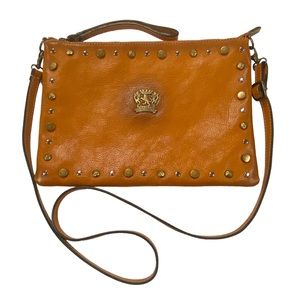 Pratesi Firenze Clutch Studded Res Tan Cognac Leather Purse Crossbody Italy